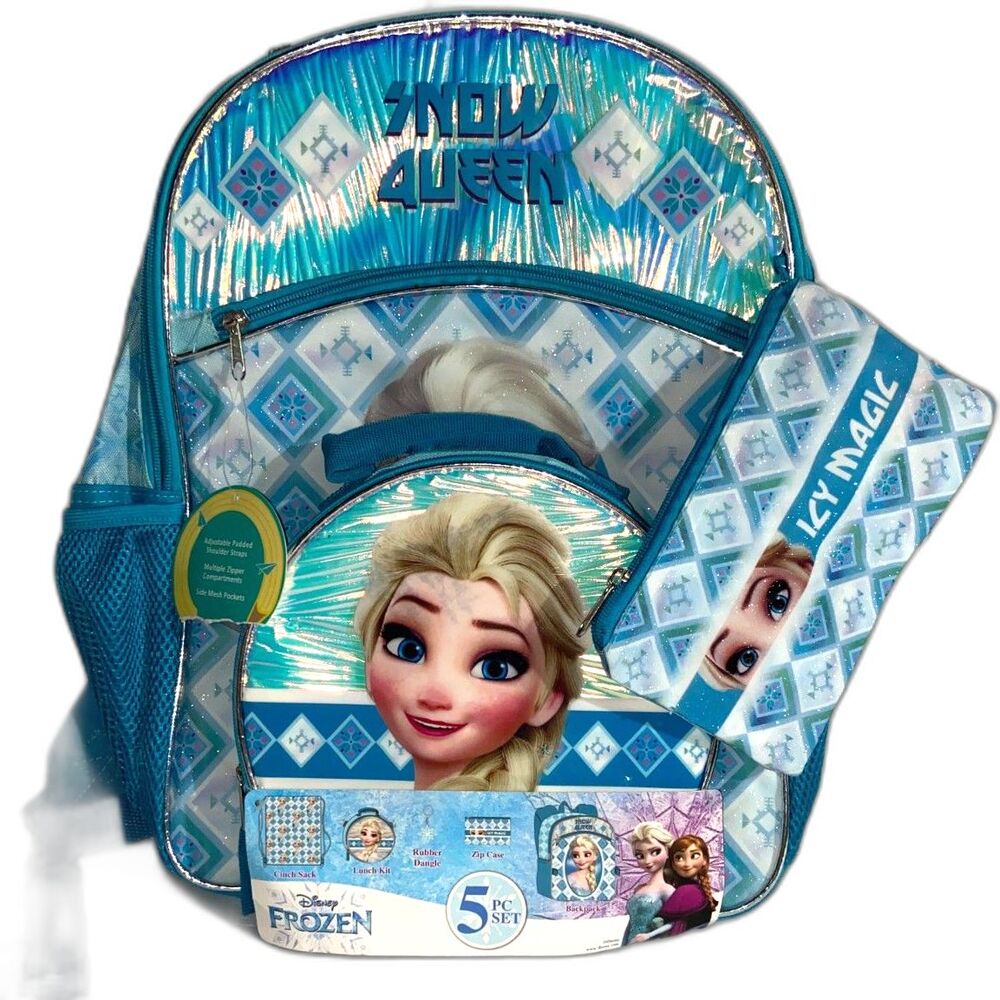 Disney Frozen Elsa Girls Snow Queen With Lunch Bag 5-Piece Set Blue New W/ Tags